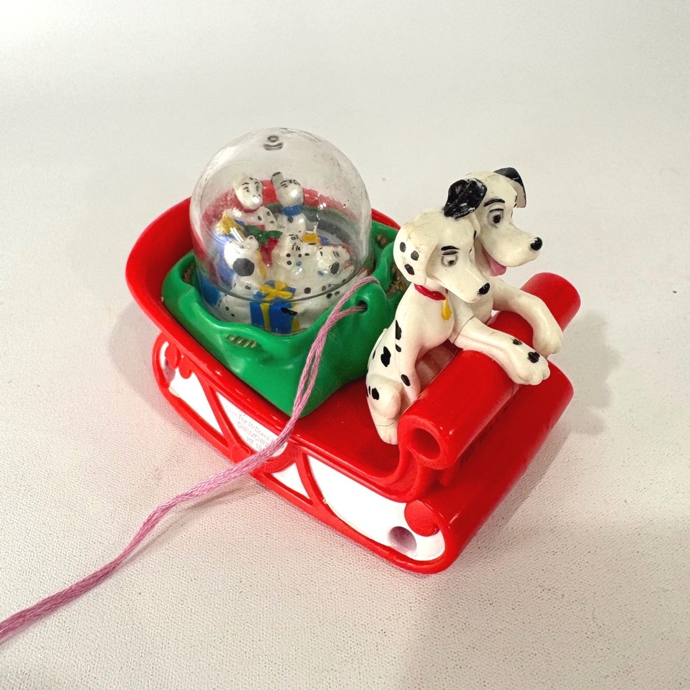 Vintage 1996 Disney 101 Dalmatians Sleigh Water Globe Christmas Ornament